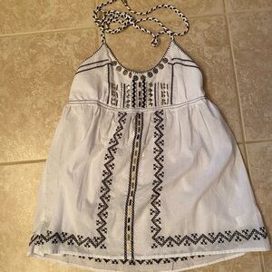 White Embroidered Halter Tank Top - Brand: